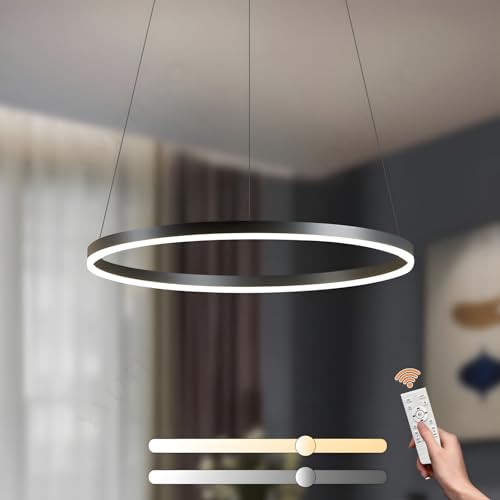 YYUTLUO Moderner DIY-Kreis-LED-Kronleuchter | 1 Schwarz Goldringe:60cm=29W| LED-Pendelleuchte aus Metall+Acryl |2,4 G Dimmbare Fernbedienung | Runde Decken-Hängelampe Wohnzimmer Schlafzimmer Esszimmer von YYUTLUO