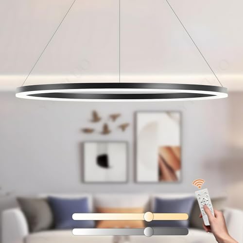 YYUTLUO Moderner DIY-Kreis-LED-Kronleuchter | 1 Schwarz Ringe:100cm=45W | LED-Pendelleuchte aus Metall+Acryl | 2,4 G Dimmbare Fernbedienung | Runde Decken-Hängelampe Wohnzimmer Schlafzimmer von YYUTLUO