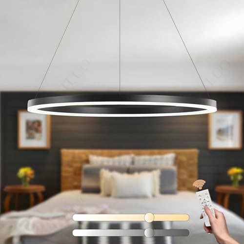 YYUTLUO Moderner DIY-Kreis-LED-Kronleuchter | 1 Schwarz Ringe:80cm=35W | LED-Pendelleuchte aus Metall+Acryl | 2,4 G Dimmbare Fernbedienung | Runde Decken-Hängelampe Wohnzimmer Schlafzimmer von YYUTLUO