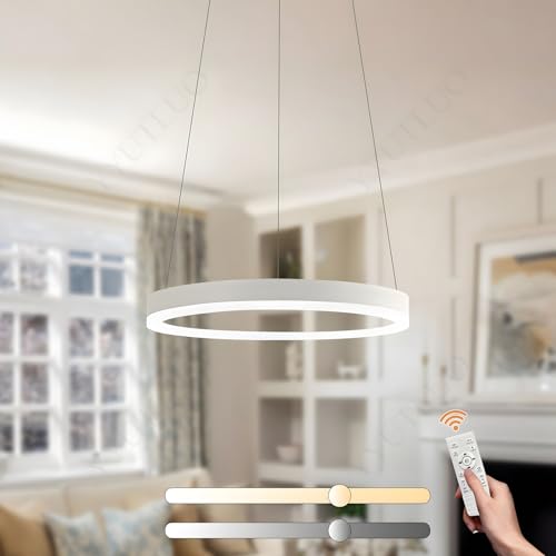 YYUTLUO Moderner DIY-Kreis-LED-Kronleuchter | 1 Weiß Goldringe:40cm=23W | LED-Pendelleuchte aus Metall+Acryl |2,4 G Dimmbare Fernbedienung | Runde Decken-Hängelampe Wohnzimmer Schlafzimmer Esszimmer von YYUTLUO