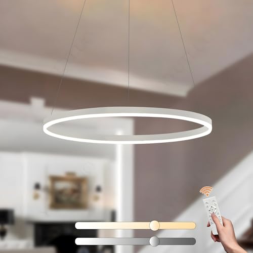 YYUTLUO Moderner DIY-Kreis-LED-Kronleuchter | 1 Weiß Goldringe:60cm=29W | LED-Pendelleuchte aus Metall+Acryl |2,4 G Dimmbare Fernbedienung | Runde Decken-Hängelampe Wohnzimmer Schlafzimmer Esszimmer von YYUTLUO