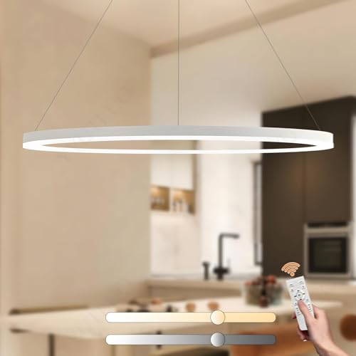 YYUTLUO Moderner DIY-Kreis-LED-Kronleuchter | 1 Weiß Ringe:100cm=45W | LED-Pendelleuchte aus Metall+Acryl | 2,4 G Dimmbare Fernbedienung | Runde Decken-Hängelampe Wohnzimmer Schlafzimmer von YYUTLUO