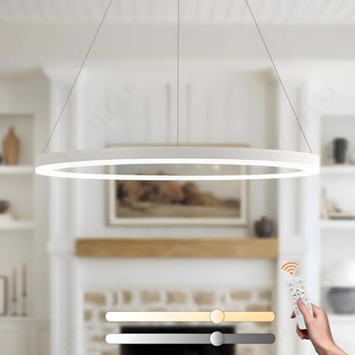 YYUTLUO Moderner DIY-Kreis-LED-Kronleuchter | 1 Weiß Ringe:80cm=35W | LED-Pendelleuchte aus Metall+Acryl | 2,4 G Dimmbare Fernbedienung | Runde Decken-Hängelampe Wohnzimmer Schlafzimmer von YYUTLUO