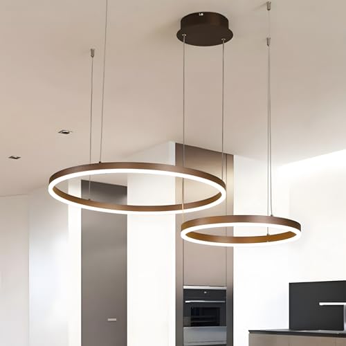 YYUTLUO Moderner DIY-Kreis-LED-Kronleuchter | 2 Braun Goldringe:40+60cm=40W | LED-Pendelleuchte aus Metall+Acryl | 2,4 G Dimmbare Fernbedienung | Runde Decken-Hängelampe Wohnzimmer Schlafzimmer von YYUTLUO