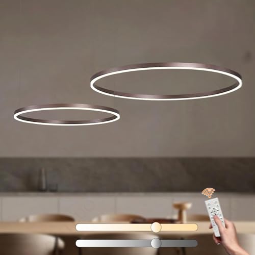 YYUTLUO Moderner DIY-Kreis-LED-Kronleuchter | 2 Braun Ringe:60+80cm=65W | LED-Pendelleuchte aus Metall+Acryl | 2,4 G Dimmbare Fernbedienung | Runde Decken-Hängelampe Wohnzimmer Schlafzimmer von YYUTLUO