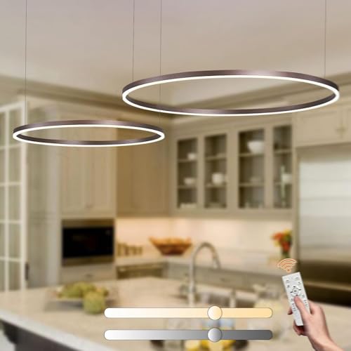 YYUTLUO Moderner DIY-Kreis-LED-Kronleuchter | 2 Braun Ringe:80+100cm=80W | LED-Pendelleuchte aus Metall+Acryl | 2,4 G Dimmbare Fernbedienung | Runde Decken-Hängelampe Wohnzimmer Schlafzimmer von YYUTLUO