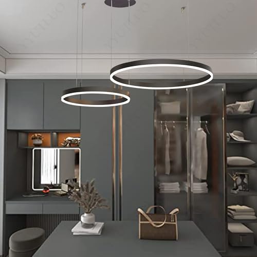 YYUTLUO Moderner DIY-Kreis-LED-Kronleuchter | 2 Schwarz Goldringe:40+60cm=40W | LED-Pendelleuchte aus Metall+Acryl | 2,4 G Dimmbare Fernbedienung | Runde Decken-Hängelampe Wohnzimmer Schlafzimmer von YYUTLUO