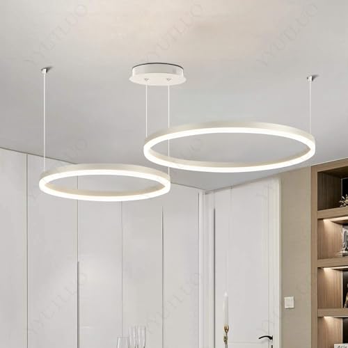 YYUTLUO Moderner DIY-Kreis-LED-Kronleuchter | 2 Weiß Goldringe:40+60cm=40W | LED-Pendelleuchte aus Metall+Acryl | 2,4 G Dimmbare Fernbedienung | Runde Decken-Hängelampe Wohnzimmer Schlafzimmer von YYUTLUO