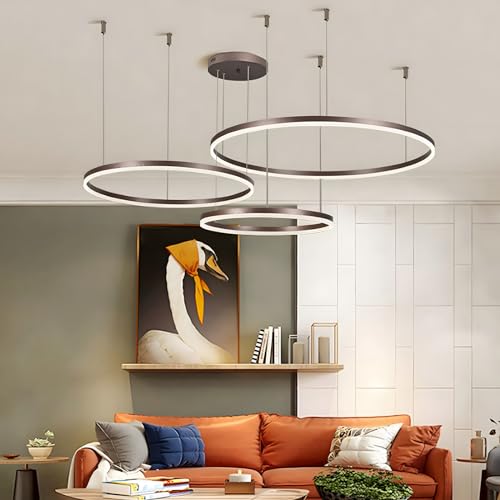 YYUTLUO Moderner DIY-Kreis-LED-Kronleuchter | 3 Braun Goldringe:40+60+80cm=90W | LED-Pendelleuchte aus Metall+Acryl | 2,4 G Dimmbare Fernbedienung | Runde Decken-Hängelampe Wohnzimmer Schlafzimmer von YYUTLUO