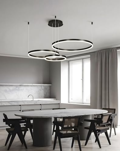 YYUTLUO Moderner DIY-Kreis-LED-Kronleuchter | 3 Schwarz Goldringe:40+60+80cm=90W | LED-Pendelleuchte aus Metall+Acryl | 2,4 G Dimmbare Fernbedienung | Runde Decken-Hängelampe Wohnzimmer Schlafzimmer von YYUTLUO