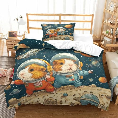 Meerschweinchen Bettwäsche-Set,Niedliches Haustier Astronaut 3D-Druck Bettbezug Sets, 2teiliges Set Mikrofaser Mit Kissenbezug Und Reißverschluss Für Jugendliche Kinder Schlafzimmer Single（135x200cm） von YYVKPMLXC