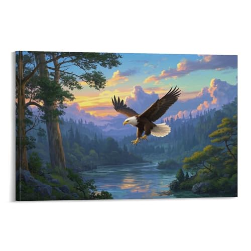 YYVKPMLXC Adler Ölgemälde Auf Leinwand Mountain Waldlandschaft Leinwandkunst Modern Gemälde Home Deko Esszimmer Kunstwerk Für Badezimmer Büro 20x30inch(50x75cm) von YYVKPMLXC