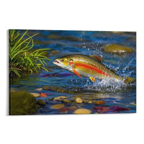 YYVKPMLXC Atlantischer Lachs Leinwand Bilder Flussszene Wandkunst Modern Gemälde Home Deko Esszimmer Wand Dekorieren 12x18inch(30x45cm) von YYVKPMLXC