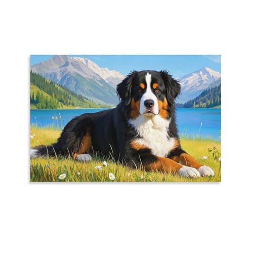 YYVKPMLXC Berner Sennenhund Leinwand Bilder Seeblick Wanddekoration Abstrakt Gemälde Geschenk Zum Geburtstag Schlafzimmer Wohnung Deko 12x18inch(30x45cm) von YYVKPMLXC