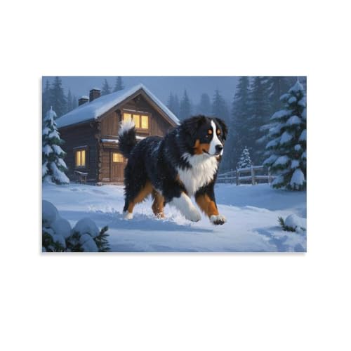 YYVKPMLXC Berner Sennenhund Leinwand Bilder Waldschneesicht Leinwandmalerei Abstrakt Gemälde Home Deko Esszimmer Kunstwerk Für Badezimmer Büro Dekorieren 16x24inch(40x60cm) von YYVKPMLXC