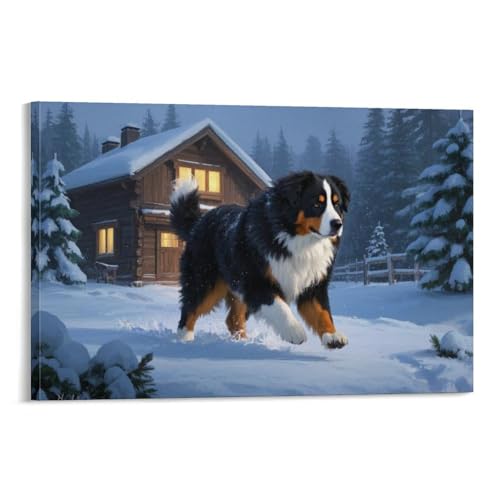 YYVKPMLXC Berner Sennenhund Ölgemälde Auf Leinwand Waldschneesicht Leinwandkunst Ästhetisch Gemälde Geschenk Zum Geburtstag Esszimmer Wohnung Deko 12x18inch(30x45cm) von YYVKPMLXC