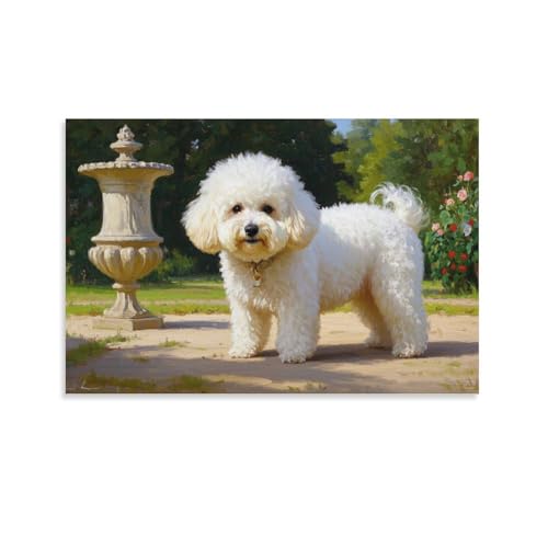 YYVKPMLXC Bichon Frisé Ölgemälde Auf Leinwand Gartenlandschaft Leinwandkunst Modern Gemälde Home Deko Esszimmer Kunstwerk Für Badezimmer Büro 12x18inch(30x45cm) von YYVKPMLXC