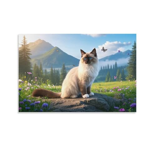 YYVKPMLXC Birmanische Katze Leinwand Bilder Natürliche Landschaft Leinwandmalerei Ästhetisch Gemälde Home Deko Wohnzimmer Heimdekoration 08x12inch(20x30cm) von YYVKPMLXC