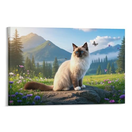 YYVKPMLXC Birmanische Katze Ölgemälde Auf Leinwand Natürliche Landschaft Leinwandkunst Modern Gemälde Home Deko Esszimmer Kunstwerk Für Badezimmer Büro 16x24inch(40x60cm) von YYVKPMLXC