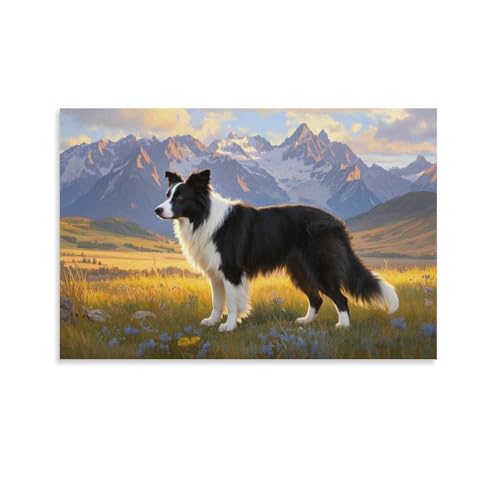 YYVKPMLXC Border Collie Leinwand Bilder Graslandschaft Wandkunst Modern Gemälde Home Deko Esszimmer Wand Dekorieren 08x12inch(20x30cm) von YYVKPMLXC