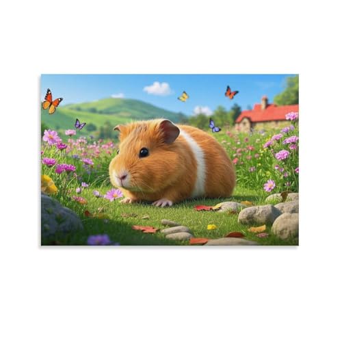 YYVKPMLXC British Meerschweinchen Kunstdruck Auf Leinwand ländliche Landschaft Leinwandmalerei Modern Gemälde Geschenk Zum Geburtstag Schlafzimmer Wand Deko 20x30inch(50x75cm) von YYVKPMLXC