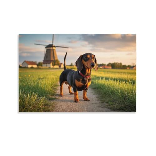 YYVKPMLXC Dachshund Leinwand Bilder Weizenfeld Windmühle Ölgemälde Abstrakt Gemälde Geschenk Zum Geburtstag Esszimmer Wohnung Heimdekoration 08x12inch(20x30cm) von YYVKPMLXC