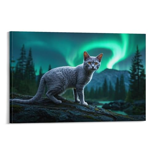 YYVKPMLXC Devon Rex Katze Leinwand Bilder Waldnacht Wandkunst Ästhetisch Gemälde Geschenk Zum Geburtstag Wohnzimmer Heimdekoration 20x30inch(50x75cm) von YYVKPMLXC