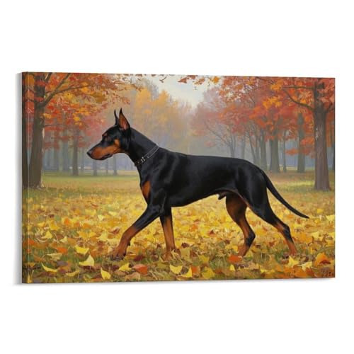 YYVKPMLXC Doberman Ölgemälde Auf Leinwand Herbstlandschaft Leinwandkunst Modern Gemälde Home Deko Esszimmer Kunstwerk Für Badezimmer Büro 12x18inch(30x45cm) von YYVKPMLXC