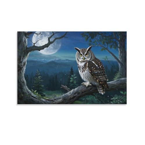 YYVKPMLXC Eule Kunstdruck Auf Leinwand Waldnacht Leinwandmalerei Modern Gemälde Geschenk Zum Geburtstag Schlafzimmer Wand Deko 20x30inch(50x75cm) von YYVKPMLXC