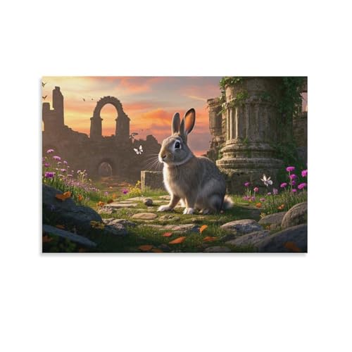 YYVKPMLXC Europäischer Hase Leinwand Bilder Sonnenuntergang Landschaft Leinwandmalerei Abstrakt Gemälde Home Deko Esszimmer Kunstwerk Für Badezimmer Büro Dekorieren 20x30inch(50x75cm) von YYVKPMLXC