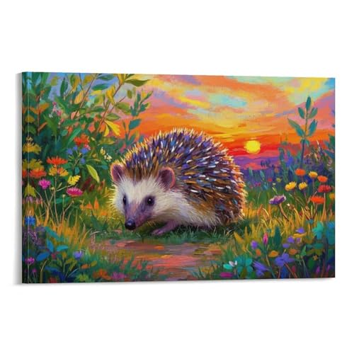 YYVKPMLXC Europäischer Igel Ölgemälde Auf Leinwand Sonnenuntergang Landschaft Leinwandkunst Modern Gemälde Home Deko Esszimmer Kunstwerk Für Badezimmer Büro 16x24inch(40x60cm) von YYVKPMLXC