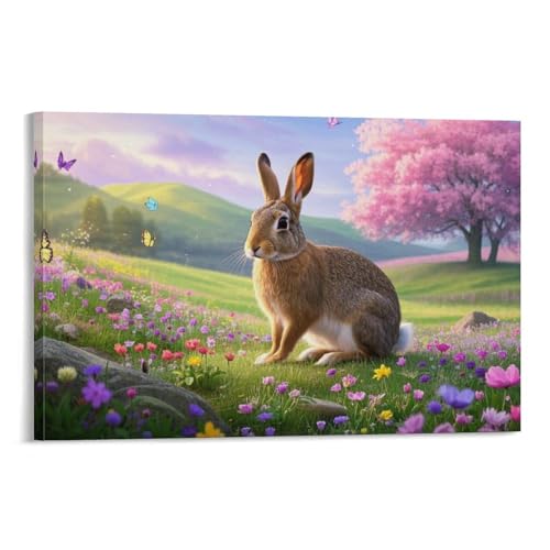 YYVKPMLXC European Hase Ölgemälde Auf Leinwand Frühlingslandschaft Leinwandkunst Modern Gemälde Home Deko Esszimmer Kunstwerk Für Badezimmer Büro 08x12inch(20x30cm) von YYVKPMLXC