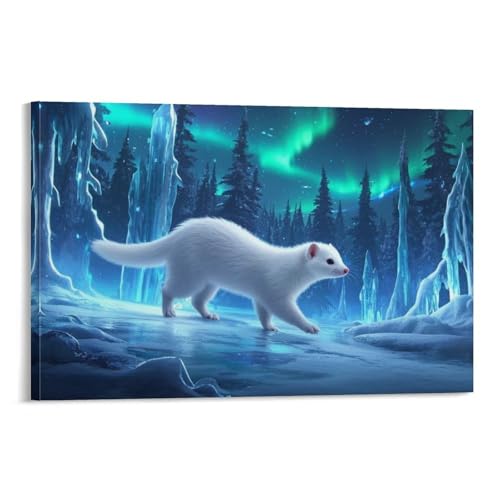 YYVKPMLXC Frettchen Ölgemälde Auf Leinwand PolarWald Schneelandschaft Leinwandkunst Modern Gemälde Painting Home Deko Wohnzimmer Wandkunst 12x18inch(30x45cm) von YYVKPMLXC