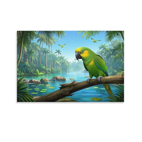 YYVKPMLXC Gelbohrnersittich Ölgemälde Auf Leinwand RainWald Waterscape Leinwandmalerei Ästhetisch Gemälde Geschenk Zum Geburtstag Esszimmer Wandkunst 12x18inch(30x45cm) von YYVKPMLXC