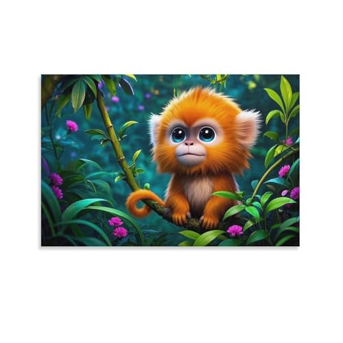YYVKPMLXC Goldaffe Leinwand Bilder Tropischen Regenwald Leinwandkunst Abstrakt Gemälde Home Deko Wohnzimmer Schlafzimmer Heimdekoration 16x24inch(40x60cm) von YYVKPMLXC