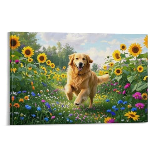 YYVKPMLXC Golden Retriever Leinwand Bilder Frühlingsgarten Leinwandmalerei Abstrakt Gemälde Home Deko Esszimmer Kunstwerk Für Badezimmer Büro Dekorieren 08x12inch(20x30cm) von YYVKPMLXC