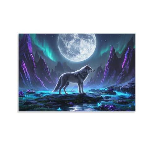 YYVKPMLXC Grauer Wolf Ölgemälde Auf Leinwand Nordlicht Leinwandkunst Modern Gemälde Home Deko Esszimmer Kunstwerk Für Badezimmer Büro 12x18inch(30x45cm) von YYVKPMLXC