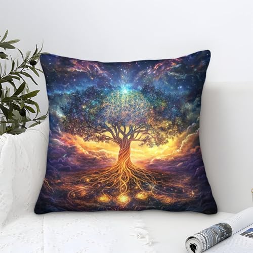 YYVKPMLXC Kissenbezüge Traumhafter Lebensbaum Modern-Abstract Muster,Fantasy-Weltall Quadratisch Kissenbezügen Weicher Polyester Dekokissen Kissenhüllen Für Garten Outdoor Wohnzimmer Sofa 50x50cm von YYVKPMLXC