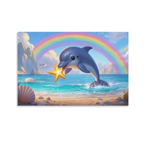 YYVKPMLXC Kleiner Delfin Leinwand Bilder Meereslandschaft Leinwandkunst Ästhetisch Gemälde Home Deko Esszimmer Wanddekoration 08x12inch(20x30cm) von YYVKPMLXC
