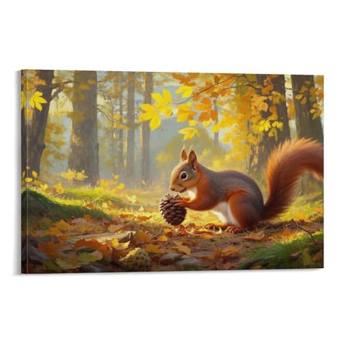 YYVKPMLXC Kleiner Eichhörnchen Leinwand Bilder Herbstwald Landscape Wandkunst Modern Gemälde Home Deko Esszimmer Wand Dekorieren 08x12inch(20x30cm) von YYVKPMLXC