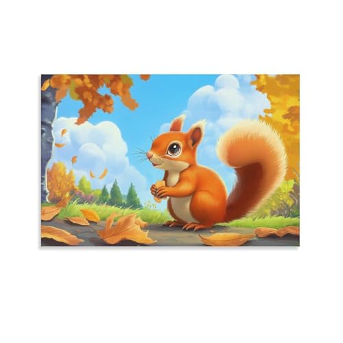 YYVKPMLXC Kleiner Eichhörnchen Ölgemälde Auf Leinwand Herbstlandschaft Abstrakt Gemälde Geschenk Zum Geburtstag Esszimmer Kunstwerk Für Badezimmer Büro 20x30inch(50x75cm) von YYVKPMLXC