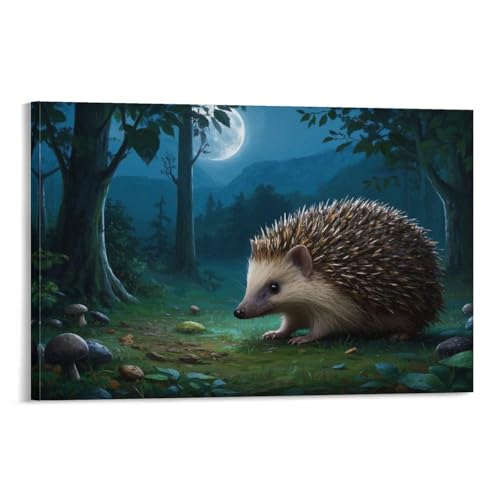 YYVKPMLXC Kleiner Igel Kunstdruck Auf Leinwand Mondnacht Wald Leinwandmalerei Modern Gemälde Schlafzimmer Wohnung Heimdekoration 08x12inch(20x30cm) von YYVKPMLXC