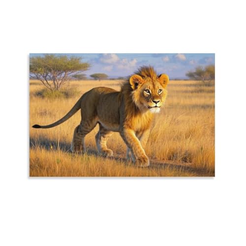 YYVKPMLXC Kleiner Löwe Kunstdruck Auf Leinwand Tropisches Grasland Leinwandmalerei Modern Gemälde Geschenk Zum Geburtstag Schlafzimmer Wand Deko 08x12inch(20x30cm) von YYVKPMLXC