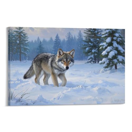 YYVKPMLXC Kleiner Wolf Kunstdruck Auf Leinwand Waldschneesicht Leinwandmalerei Modern Gemälde Geschenk Zum Geburtstag Schlafzimmer Wand Deko 16x24inch(40x60cm) von YYVKPMLXC