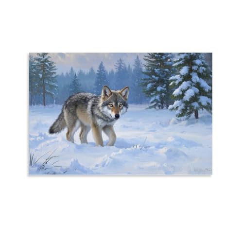 YYVKPMLXC Kleiner Wolf Ölgemälde Auf Leinwand Waldschneesicht Leinwandmalerei Abstrakt Gemälde Painting Home Deko Schlafzimmer Wandkunst 20x30inch(50x75cm) von YYVKPMLXC