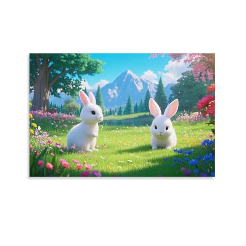 YYVKPMLXC Kleiner weißer Hase Ölgemälde Auf Leinwand Spring Natürliche Landschaft Leinwandkunst Modern Gemälde Home Deko Esszimmer Kunstwerk Für Badezimmer Büro 08x12inch(20x30cm) von YYVKPMLXC