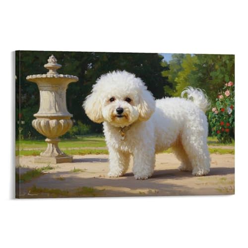 YYVKPMLXC Kunstdruck Auf Leinwand Bichon Frisé Ölgemälde Gartenlandschaft Wandkunst Ästhetisch Gemälde Schlafzimmer Wanddekoration 20x30inch(50x75cm) von YYVKPMLXC