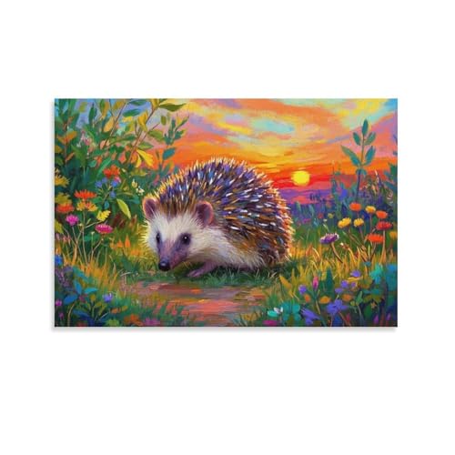 YYVKPMLXC Kunstdruck Auf Leinwand Europäischer Igel Ölgemälde Sonnenuntergang Landschaft Wandkunst Ästhetisch Gemälde Schlafzimmer Wanddekoration 16x24inch(40x60cm) von YYVKPMLXC