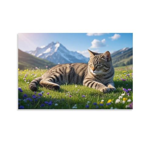 YYVKPMLXC Leinwand Bilder Europäische Kurzhaarkatze Ölgemälde Frühlings Outdoor Landschaft Leinwandmalerei Abstrakt Gemälde Home Deko Schlafzimmer Wandkunst 16x24inch(40x60cm) von YYVKPMLXC