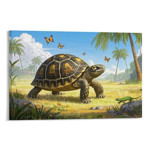 YYVKPMLXC Leinwand Bilder Indische Sternschildkröte Ölgemälde Tropische Landschaft Leinwandkunst Ästhetisch Gemälde Wohnzimmer Heimdekoration 16x24inch(40x60cm) von YYVKPMLXC